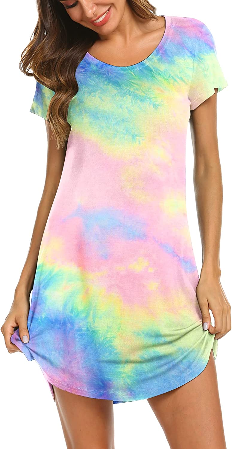 230816062635515_1 Hotouch Womens Nightgown Short Sleeve Printed Sleepshirts Cute Night Shirts Soft Pajama Sleepwear - Image 1